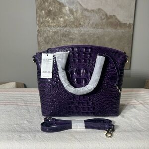 Brahmin Deep Purple Crocodile-Embossed Satchel
